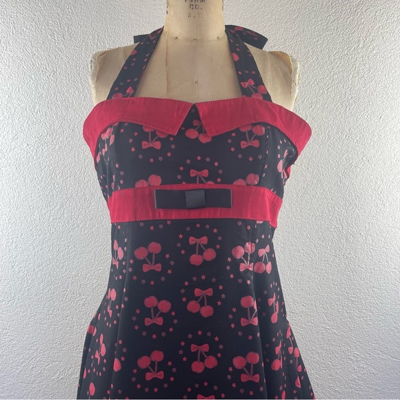 Collectif l 14 Retro 50s Novelty Cherries Stars Halter Rockabilly Pinup Dress - Picture 2 of 15